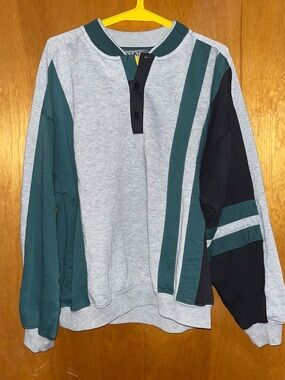1990 Gray + Dark Green Colorblock Static Pullover Sweatshirt